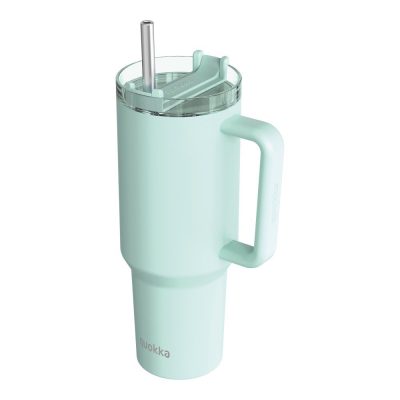 Vaso Térmico de Acero Inoxidable de 1200 mL con Asa y Pajilla Color Turquesa