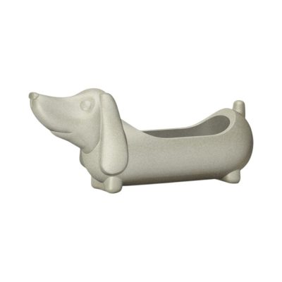 Maceta Figura de Perro Salchicha de Polietileno 43 cm Capacidad 3.6 Litros Color Cemento Blanco