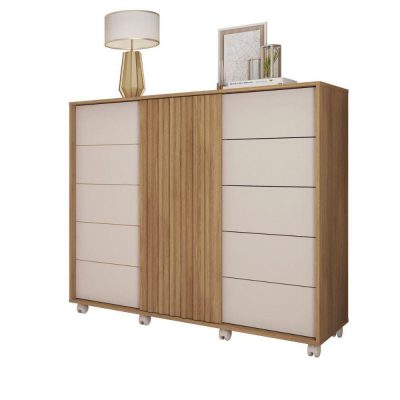Gavetero Barb con 5 Gavetas Color Madera y Blanco 136 x 45 x 118 Cm
