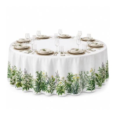 Mantel Redondo con Diseño Jardín para Comedor de 240 cm Verde