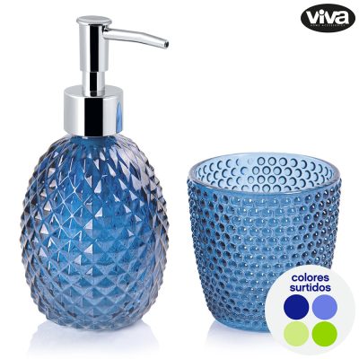 Set de 2 Piezas para Baño con Dispensador de Jabón y Vaso Porta Cepillos Colores Surtidos
