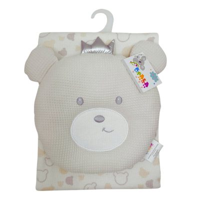 Set de Frazada y Almohada para Bebé Diseño de Oso de 2 Piezas de Algodón Color Beige