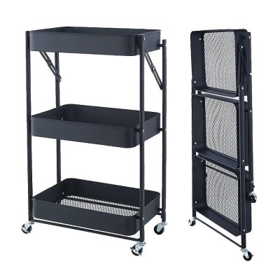 Carretilla Organizadora Plegable con 3 Niveles 45 x 30 x 78 cm Color Negro