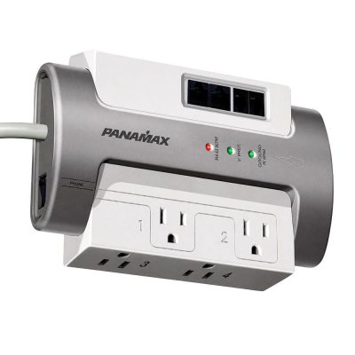 Protector de Sobretensiones con 4 Salidas CA, Teléfono y LAN en Color Gris