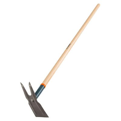 Azadón de Dos Cuernos con Mango de Madera de 54 Plg para Jardinería