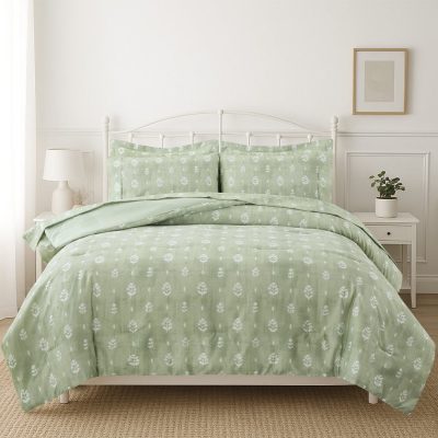 Set Edredón de 7 Piezas Tamaño Queen con Fundas y Sábanas Color Verde