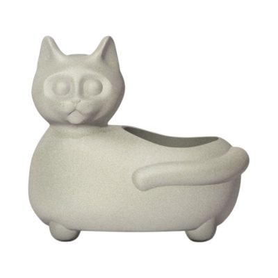 Maceta Figura de Gato de Polietileno 30 cm Capacidad 15.4 Litros Color Cemento Blanco