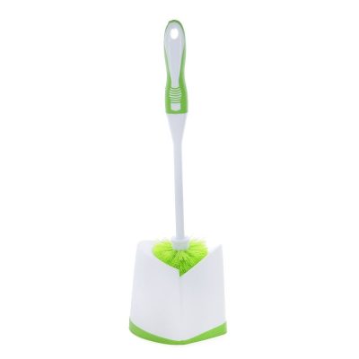 Cepillo para Baño Plástico con Base Portacepillo Mango Ergonómico Blanco y Verde