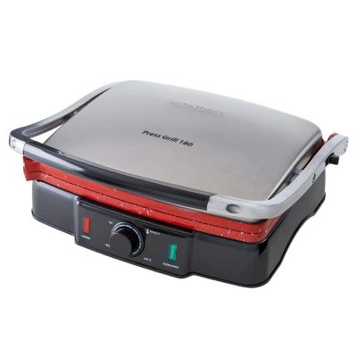 Prensa Panini Press Grill 180 Color Plateado con Rojo
