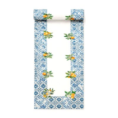 Camino de Mesa con Diseño Mosaico para Comedor de 150 x 50 cm Azul y Naranja