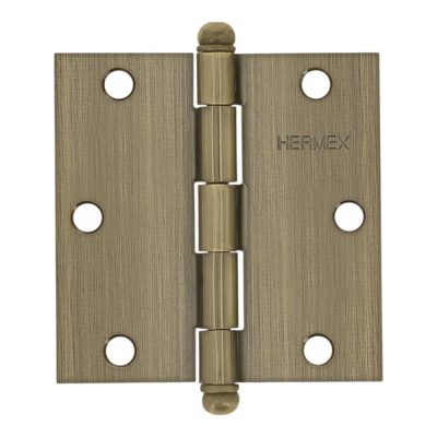 Bisagra Cuadrada de Acero Latón Antiguo 3.5 plg con Cabeza Redonda para Puertas y Muebles