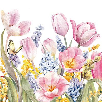 Set de 20 Servilletas de Papel 33 x 33 cm de 3 Capas con Diseño de Tulipanes