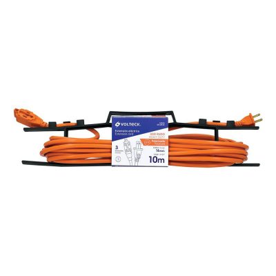 Extensión Eléctrica Uso Rudo de 10 Metros con Calibre 16 AWG en Color Naranja