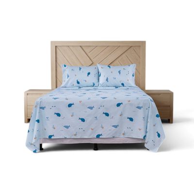 Set de Sábanas Moby Diseño Marino de Ballenas Color Azul - Varios Tamaños