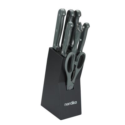 Set de 5 Cuchillos Tijera y Afilador con Base Color Negro
