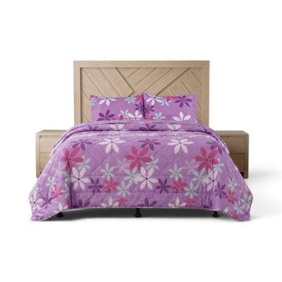 Set de Cubrecama Pinsonic de Microfibra Diseño Floral Multicolor con Acabado Texturizado - Varios Tamaños