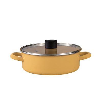 Olla Arrocera Praktica de 24 cm de Peltre con Tapadera de Vidrio Color Amarillo