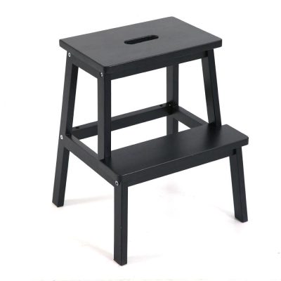 Taburete Escalera de Madera con 2 Gradas 42 x 38 x 50 cm Color Negro