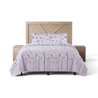 Set de Cubrecama Pinsonic de Microfibra Diseño Musical Solfa Lila y Azul con Acabado Texturizado - Varios Tamaños