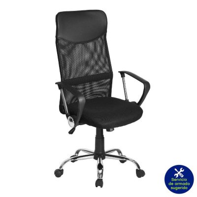 Silla de Oficina de Mesh con Base de Metal y Altura Ajustable 112–121 cm Color Negro
