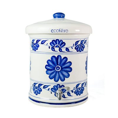 Ecofiltro Purificador de Agua Cerámico de 23 Litros Blanco con Flores Azules