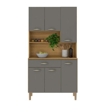 Gabinete Apolo con 6 Puertas y Espacios Abiertos 90.9 x 36.3 x 173.5 Cm Color Gris