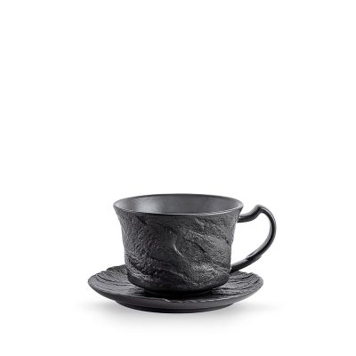 Taza Slate de Porcelana de 10 Oz con Plato y Asa Color Negro