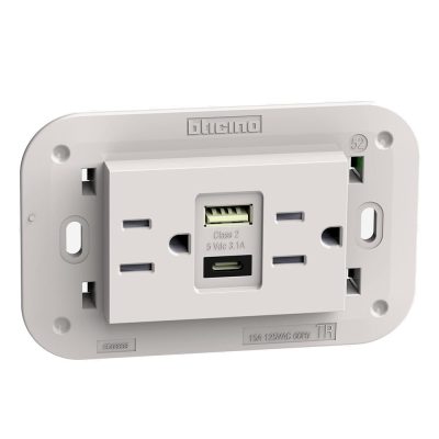 Tomacorriente Dúplex 2P+T con USB Tipo A y Tipo C 15 A en Color Blanco
