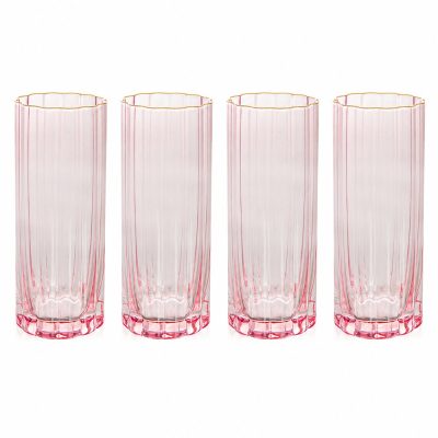 Set de 4 Vasos Fiorella de 16 oz Diseño Relieve Color Rosado