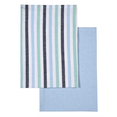 Set de 2 Toallas de Cocina Diseño Rayas Color Azul y Celeste