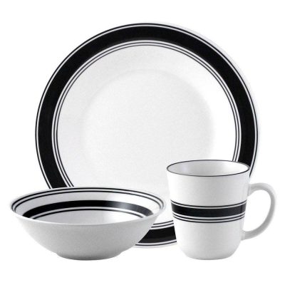 Set de Vajilla de 12 Piezas de Cerámica Color Blanco con Borde Color Negro