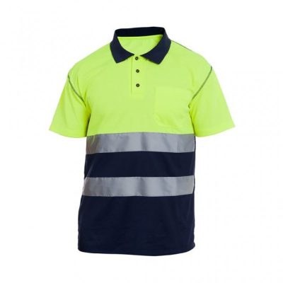 Polo Reflectiva de Alta Visibilidad Manga Corta Amarillo y Azul Marino