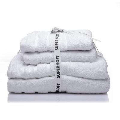 Set de 4 Toallas de Algodón Color Blanco, 2 de Baño y 2 de Mano