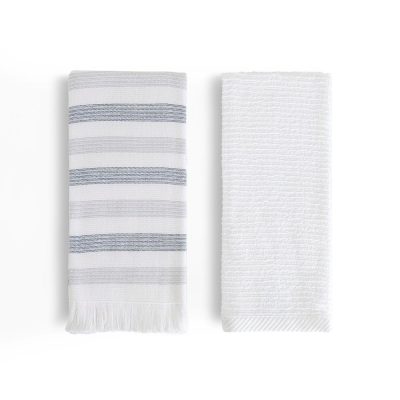 Set de 2 Toallas de Cocina Diseño Rayas Color Gris y Azul