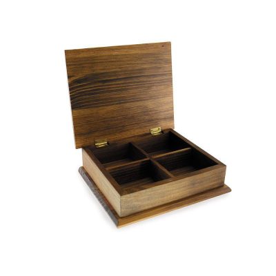 Caja con 4 Divisiones para Té Color Roble Oscuro