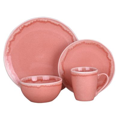 Set de Vajilla Andina de 16 Piezas de Cerámica Color Rosado