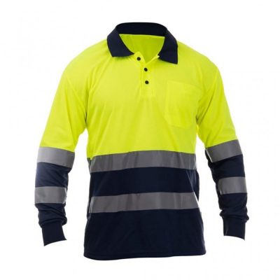 Polo Reflectivo de Alta Visibilidad Manga Larga Amarillo y Azul Marino - Varias Tallas