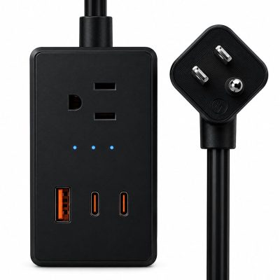 Extensión Smart WiFi Negra con 3 Tomas de Corriente y Puertos USB