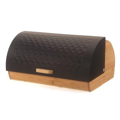 Panera Metálica con Base de Bambú de 38.5 x 28 x 18.5 cm Color Negro
