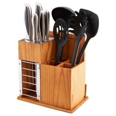 Set de Cocina con Cuchillos, Utensilios de Nylon, Afilador, Bloque de Madera y Tabla para Cortar, 12 Piezas