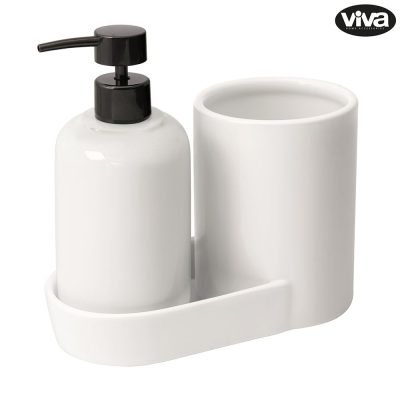 Organizador para Baño con Dispensador de Jabón y Portacepillos Color Blanco
