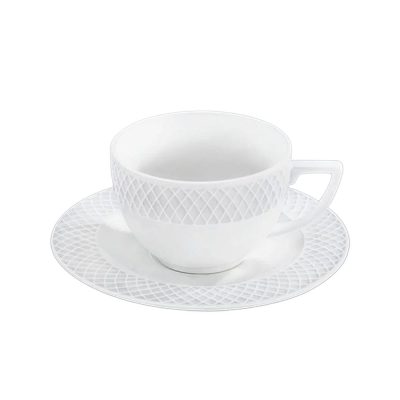 Taza de Porcelana de 3 Oz con Plato para Café Espresso Blanco con Diseño Diamante