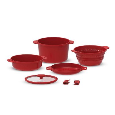 Olla Multi de Aluminio con Recubrimiento Cerámico 7 Piezas Valencia Color Rojo