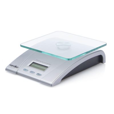 Balanza Digital de Cocina con Base de Vidrio 11 Libras Transparente y Plateado