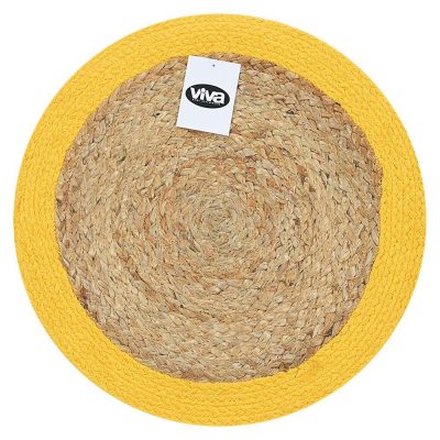 Individual Redondo Trenzado de Yute y Algodón para Mesa de 38 cm Borde Amarillo