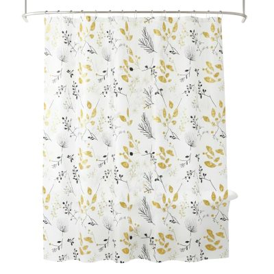 Cortina de PEVA para Baño Diseño Amarillo Floral con Ganchos