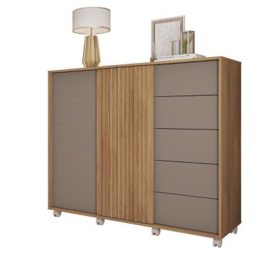 Gavetero Barb con 5 Gavetas Color Madera y Gris 136 x 45 x 118 cm