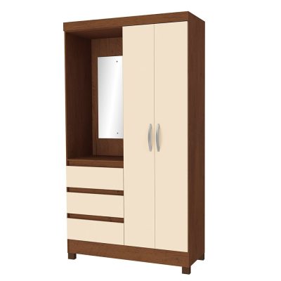 Clóset de Madera con 2 Puertas, 3 Gavetas y Espejo 110 x 47 x 200 cm Beige y Café