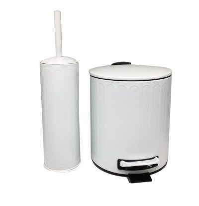 Set de Baño Papelero y Cepillo de Metal Color Blanco 2 Piezas